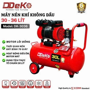 Máy nén khí khô (không dầu) DEKO DK-3036 Dung tích Chuẩn 30 Lít, Nén nhanh đầy bình 70s, động cơ 3HP