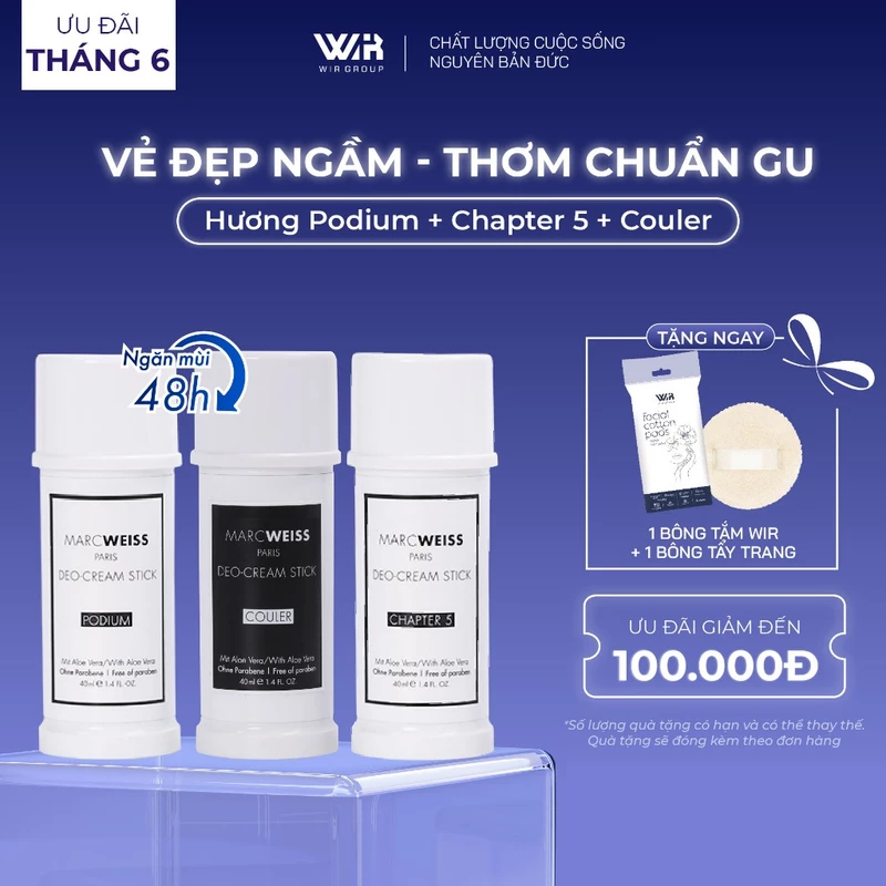 Combo 3 lăn khử mùi 4 trong 1 Deo MarcWeiss dạng kem dưỡng sáng da, ngăn mồ hôi, hương nước hoa từ Đức | Wir Group — ảnh 1