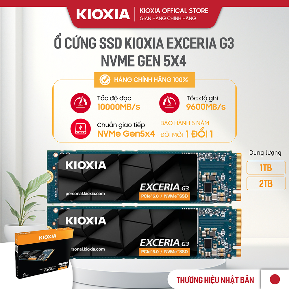 Ổ Cứng SSD NVMe KIOXIA Exceria G3 1TB / 2TB - Gen5x4 đọc 10000 ghi 8900 - BH 5 Năm