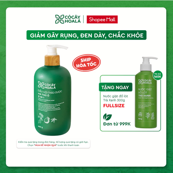 Dầu Gội Thảo Dược Hà Thủ Ô 2in1 Cỏ Cây Hoa Lá 420g - Giúp Dưỡng tóc Đen Mượt
