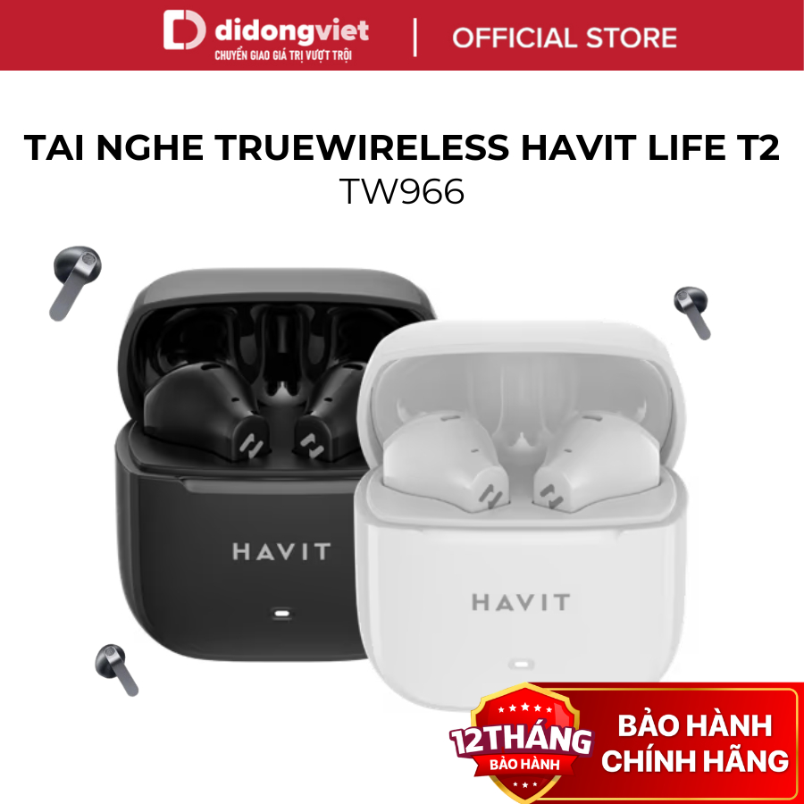 [ĐỘC QUYỀN] Tai nghe True Wireless Havit Life T2 TW966 - 4 Mic ENC, Chống Ồn, Bluetooth 6.0, Pin 25H - Hàng Chính Hãng