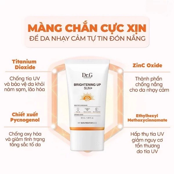 Kem Chống Nắng Dr G Brightening Up Sun SPF50 20ml Nâng Tông Kiềm Dầu tặng Kèm Quà