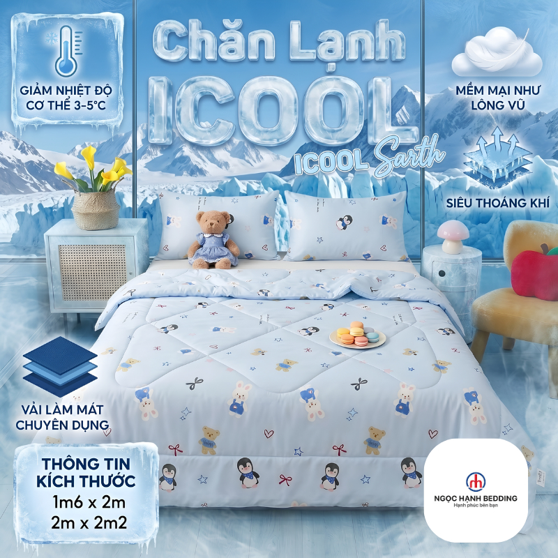 CHĂN HÈ MÁT LẠNH / CHĂN LẠNH iCool Sarth, mềm mại, mát lạnh, thoáng khí, gối icool mát lạnh - Ngọc Hạnh Bedding
