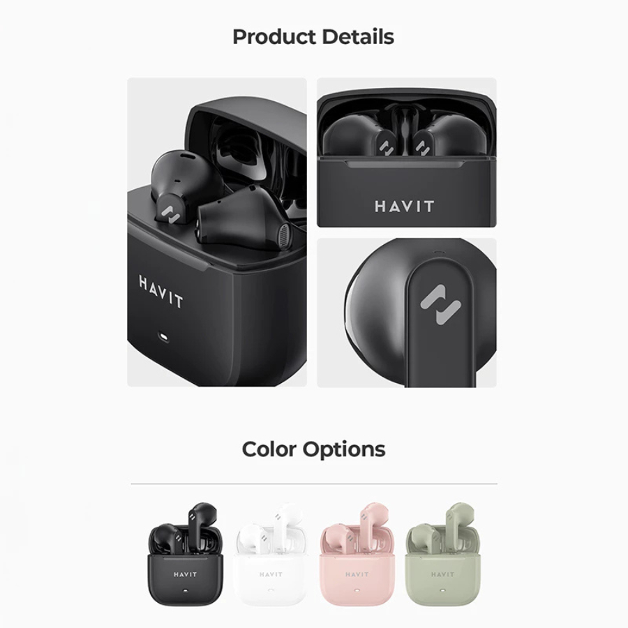 [ĐỘC QUYỀN] Tai nghe True Wireless Havit Life T2 TW966 - 4 Mic ENC, Chống Ồn, Bluetooth 6.0, Pin 25H - Hàng Chính Hãng
