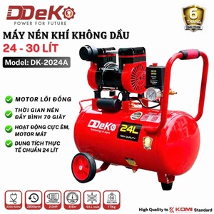 Máy nén khí khô (không dầu) DEKO DK-2024A chuẩn 24 lít, công suất 2.0HP, Nén đầy bình trong 75 giây