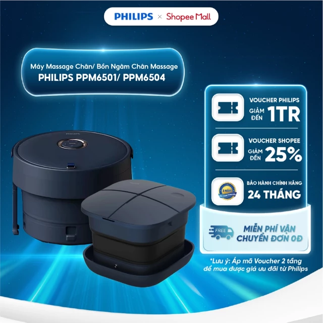 Máy massage chân/ bồn ngâm chân massage Philips PPM6501/ PPM6504 - Massage thủy lực sục khí - Giảm mệt mỏi