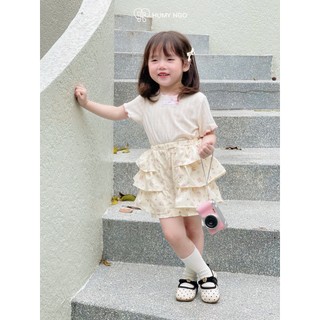 Áo thun cộc tay bé gái cotton thông hơi HUMY NGO mix set quần váy hoa nhí-Thời trang hè mềm mịn mát mẻ cho bé gái 9-38kg