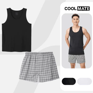 Set đồ nam mặc nhà Áo ba lỗ Excool và Quần short đùi kẻ sọc (màu ngẫu nhiên), đồ đi ngủ mềm mại, thoáng mát Coolmate