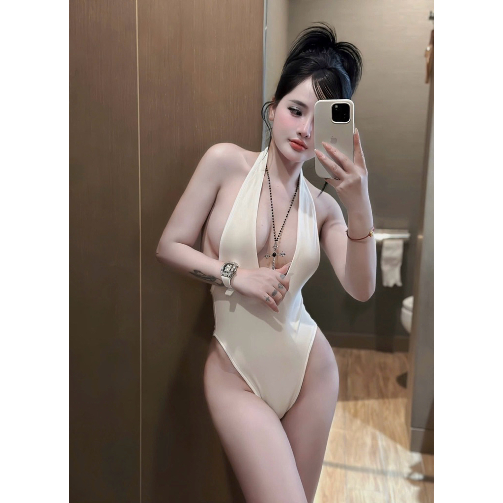 Áo bodysuit cổ yếm hở lưng dáng sexy
