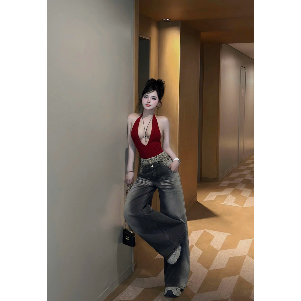 Áo bodysuit cổ yếm hở lưng dáng sexy