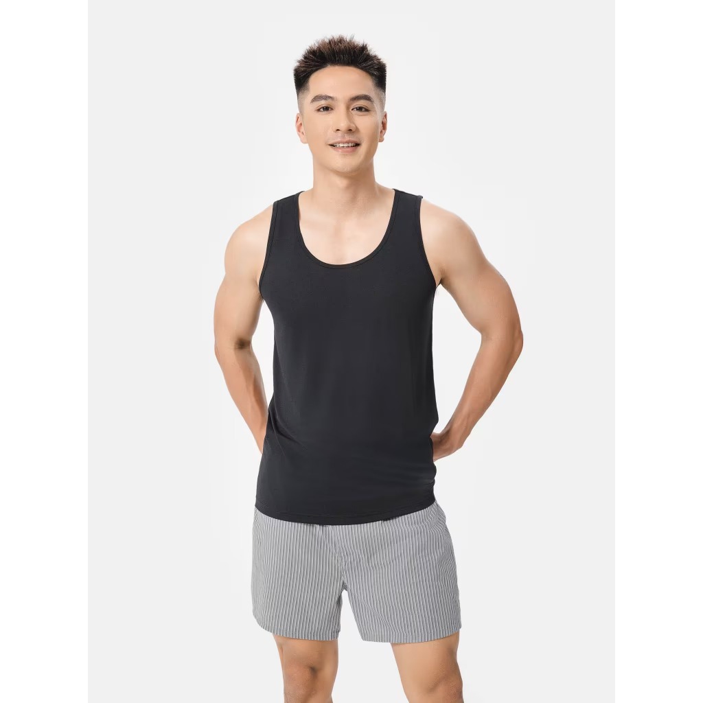 Set đồ nam mặc nhà Áo ba lỗ Excool và Quần short đùi kẻ sọc (màu ngẫu nhiên), đồ đi ngủ mềm mại, thoáng mát Coolmate