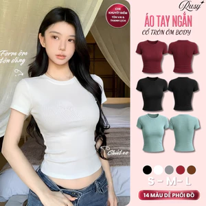 Áo Thun BabyTee Nữ Tay Ngắn Ôm Body Cổ Tròn Thun Gân Áo Thun Tay Ngắn Form Dài Cổ Tròn TN01 Rusy