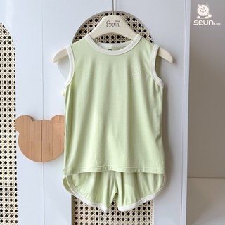 | SEUNKIDS | Bộ ba lỗ visco lụa (15 màu-2 link) cho bé trai bé gái 8kg đến 35kg bộ mặc nhà đồ bộ cho