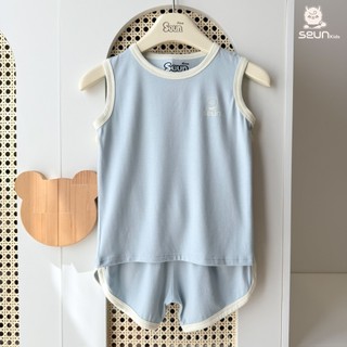 | SEUNKIDS | Bộ ba lỗ visco lụa (15 màu-2 link) cho bé trai bé gái 8kg đến 35kg bộ mặc nhà đồ bộ cho
