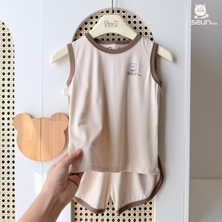 | SEUNKIDS | Bộ ba lỗ visco lụa (15 màu-2 link) cho bé trai bé gái 8kg đến 35kg bộ mặc nhà đồ bộ cho