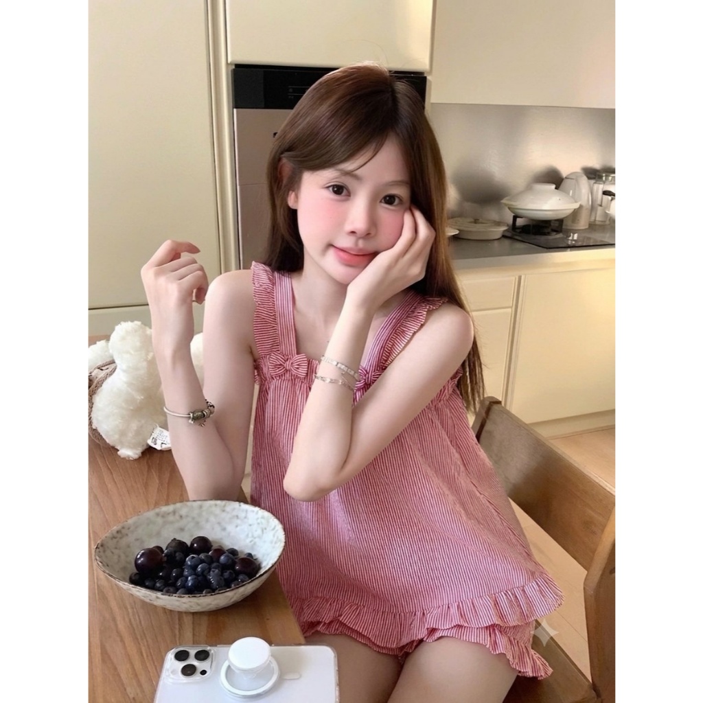 [40-60kg] Bộ Đồ Ngủ Hai Dây Nữ Mặc Nhà Dễ Thương, Đồ Bộ Pijama Cotton Mịn Hoa Nhí Hàn Quốc 2DC02