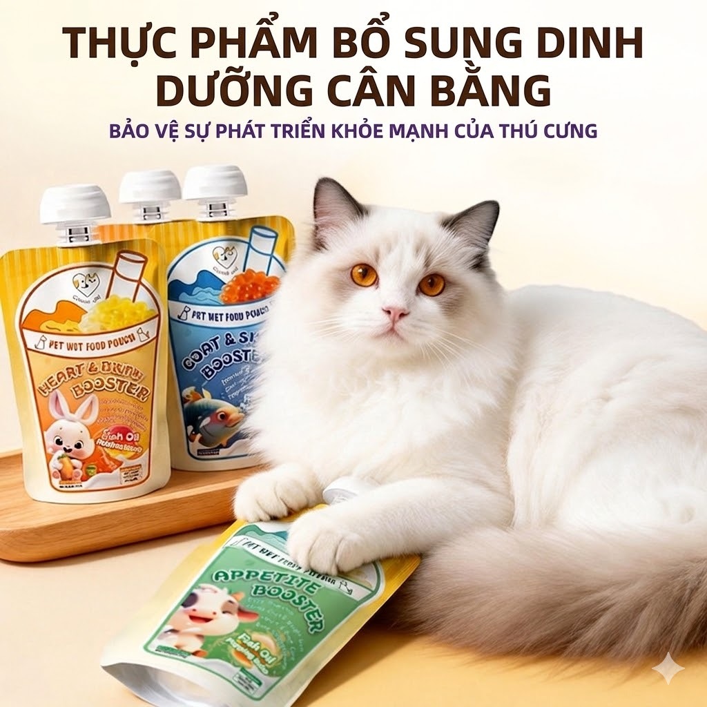 Cassiel Pet Thức Ăn Ướt Cho Chó Mèo Mọi Lứa Tuổi Hỗ Trợ Lông Da Tim Não Hệ Miễn Dịch Sự Thèm Ăn Hông Và Khớp Túi 100g