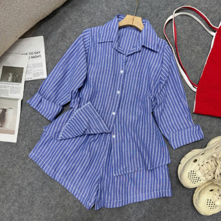 Đồ Bộ Bigsize Nữ Áo Sơ Mi Tay Dài Kèm Quần Short Lưng Chun Cá Tính Vải Linen SET865