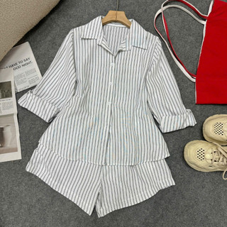 Đồ Bộ Bigsize Nữ Áo Sơ Mi Tay Dài Kèm Quần Short Lưng Chun Cá Tính Vải Linen SET865