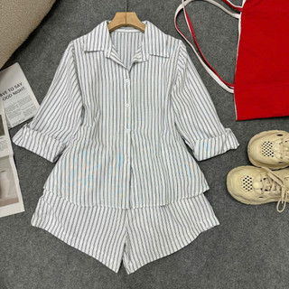 Đồ Bộ Bigsize Nữ Áo Sơ Mi Tay Dài Kèm Quần Short Lưng Chun Cá Tính Vải Linen SET865