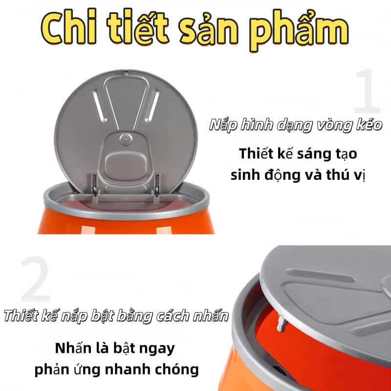 Thùng rác nắp nhấn tiện lợi Dung tích 13L chống mùi hiệu quả Bánh xe di chuyển，Chống mùi, kín khít