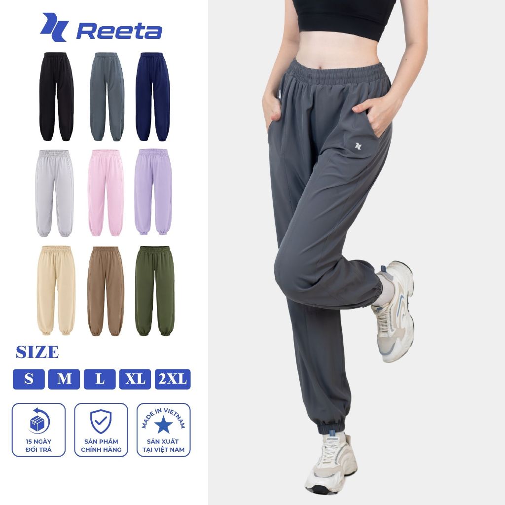Quần dài jogger thể thao nữ Reeta ống rộng chất vải gió dày dặn thoáng khí, tập gym chạy bộ, thể thao ngoài trời- A021