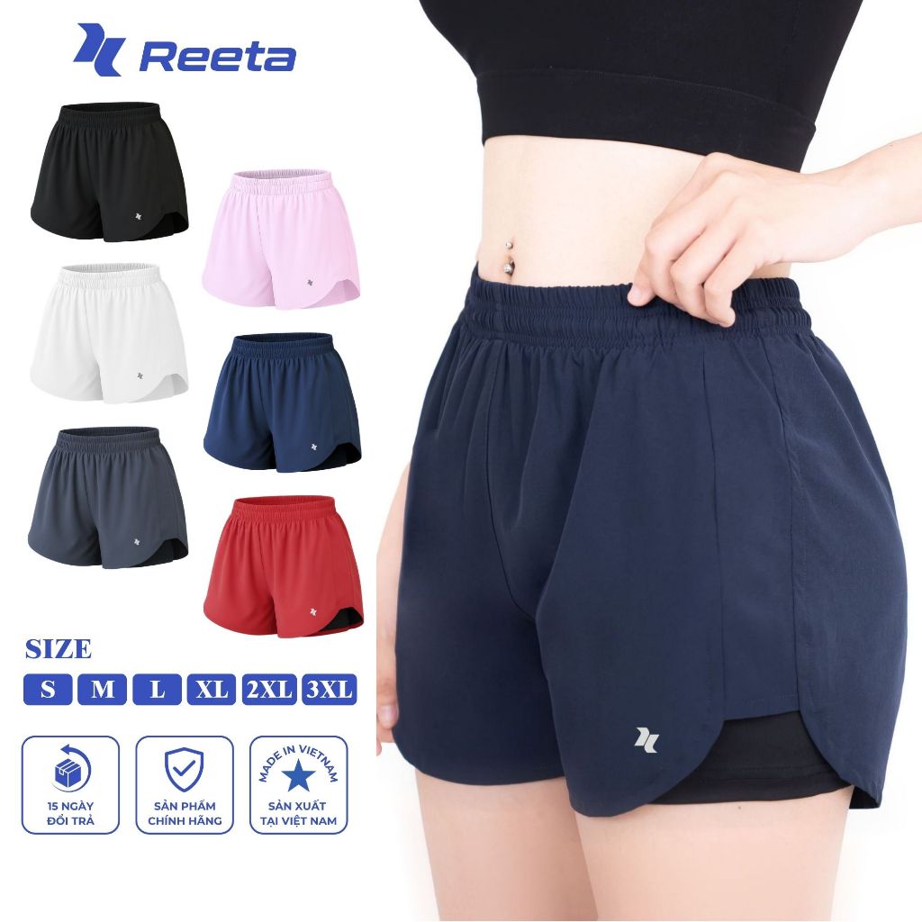 Quần short đùi thể thao 2 lớp nữ Reeta tập gym - yoga - chạy bộ - nhiều màu có bigsize - A073