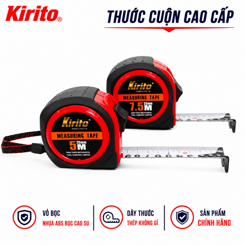 [COMBO 6 CÁI]Thước Mét Kirito 3m 5m 7.5m 10m 20m 50m – Thước Cuộn Thép Tự Rút Chính Xác, Vỏ Cao Su