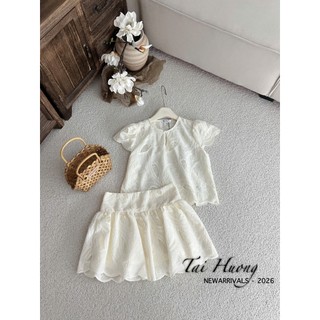 PHẠM THÙY SHOP: SET THÔ BOI IN HOA CHÌM ÁO DÁNG VỪA MIX CHÂN VÁY CẠP CAO