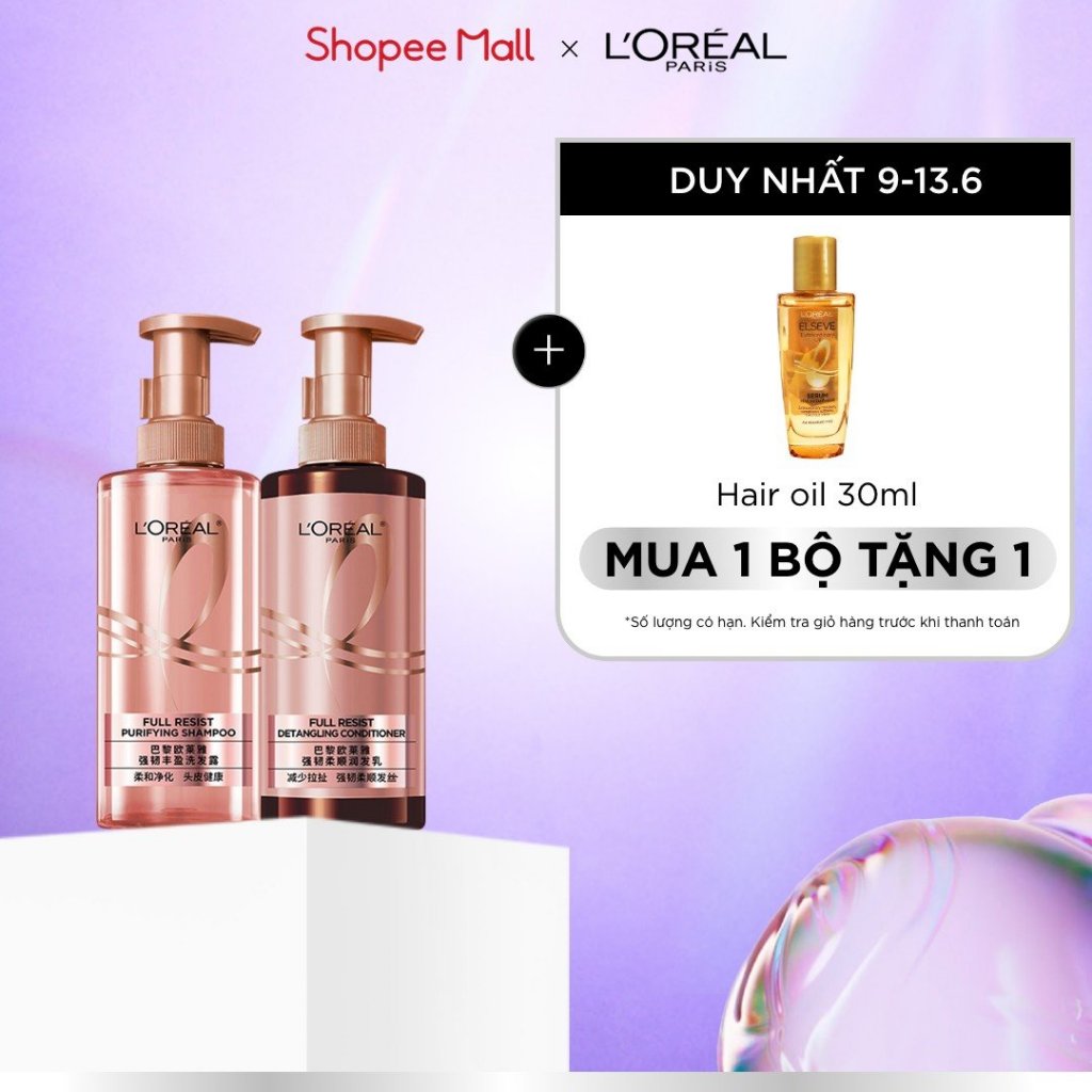 Bộ đôi dầu gội xả ngăn ngừa & giảm gãy rụng tóc, giúp tóc chắc khỏe hơn L’oreal Paris Elseve Full Resist 440ml