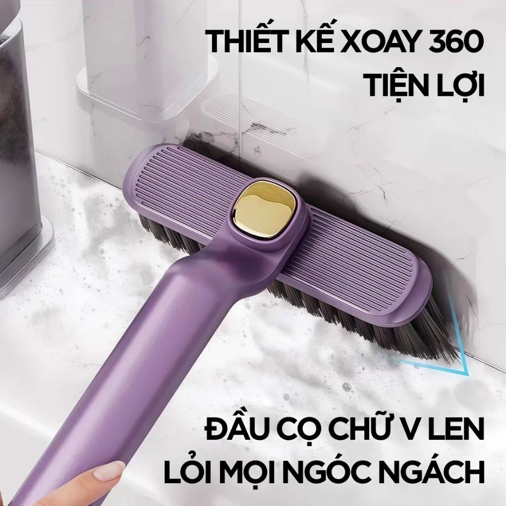 Bàn chải vệ sinh đa năng xoay 360 độ kèm gắp rác 2in1 SOJIMOP cọ vệ sinh nhà tắm nhỏ gọn tiện lợi