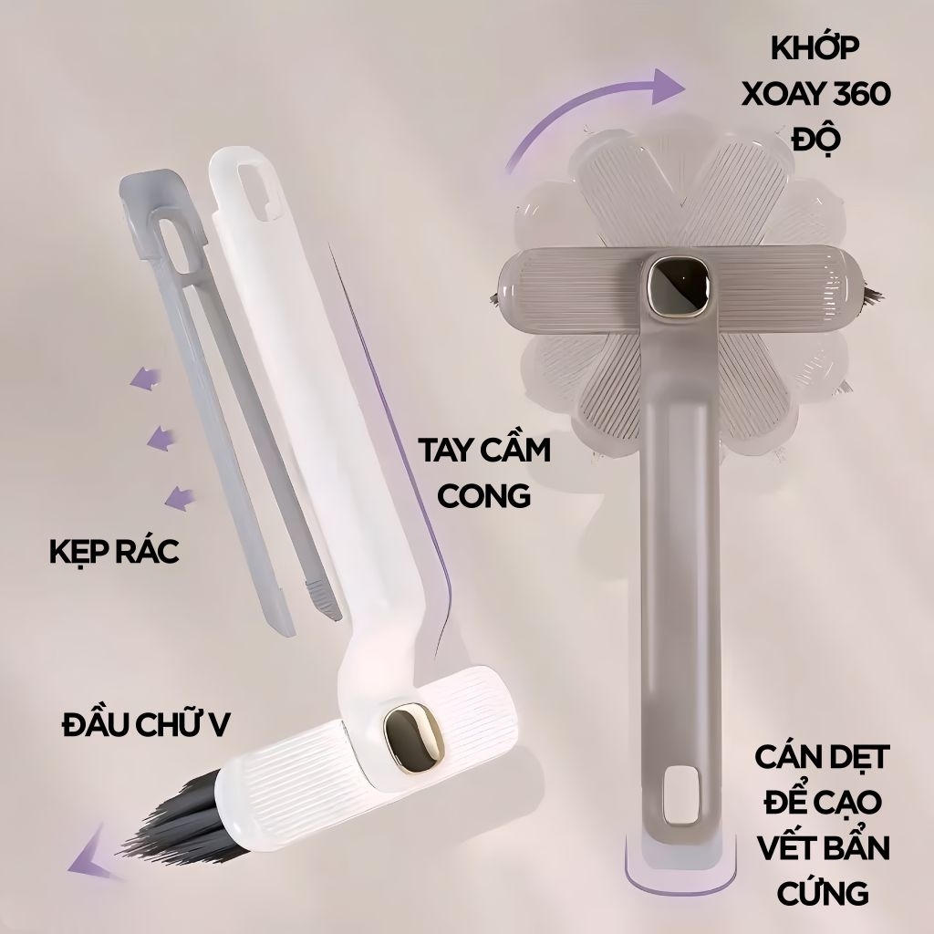 Bàn chải vệ sinh đa năng xoay 360 độ kèm gắp rác 2in1 SOJIMOP cọ vệ sinh nhà tắm nhỏ gọn tiện lợi