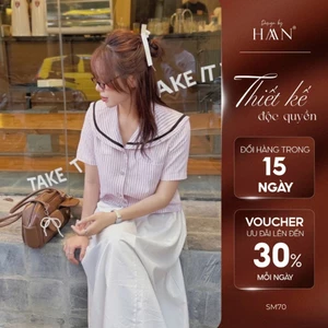 Áo Sơ Mi Nữ Kẻ Hồng Cộc Tay Cổ Thủy Thủ Dáng Ngắn Chất Thô Mềm Kiểu Hàn Quốc - SM70