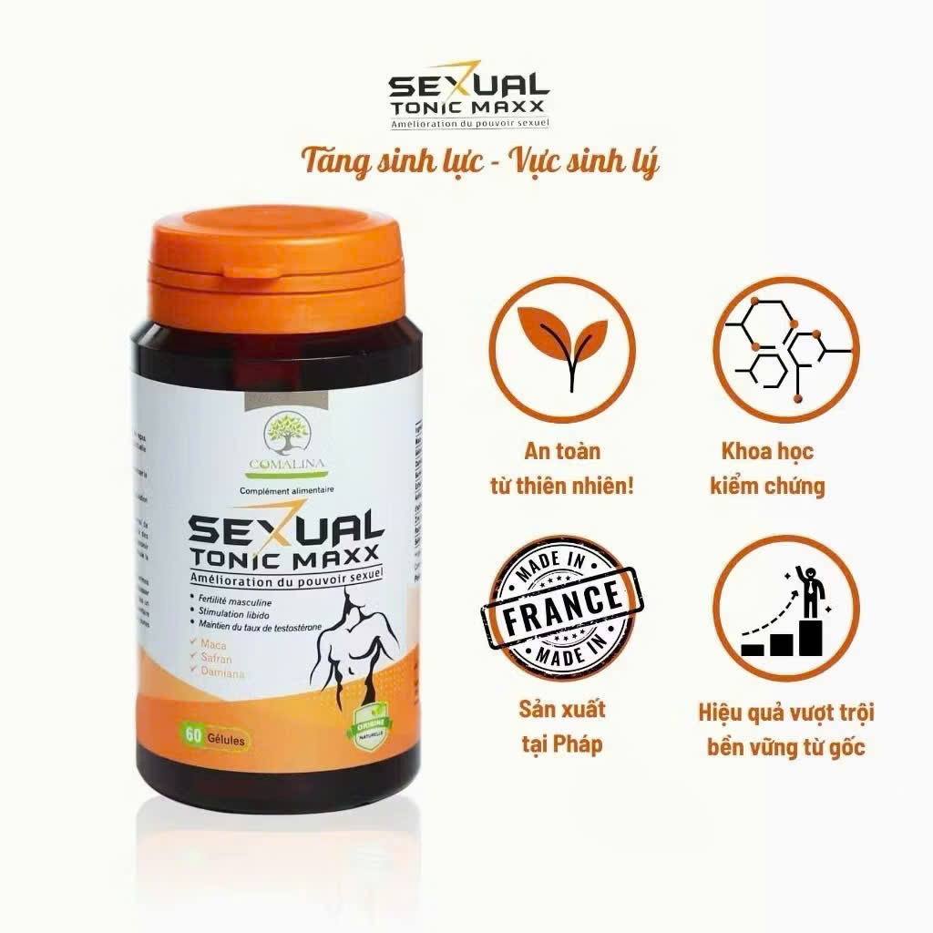 COMALINA Sexual Tonic Maxx 60 Viên Nhập Khẩu Pháp - Thực Phẩm Bổ Sung Cho Nam Giới, Thành Phần Maca Saffron Damiana