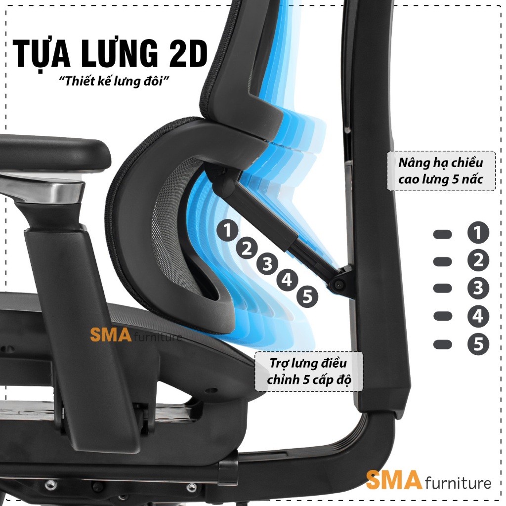 Ghế văn phòng công thái học SMA Furniture Lumbar full tính năng bá đạo, lưới Wintex, Piston class 4 | BigBuy360 - bigbuy360.vn