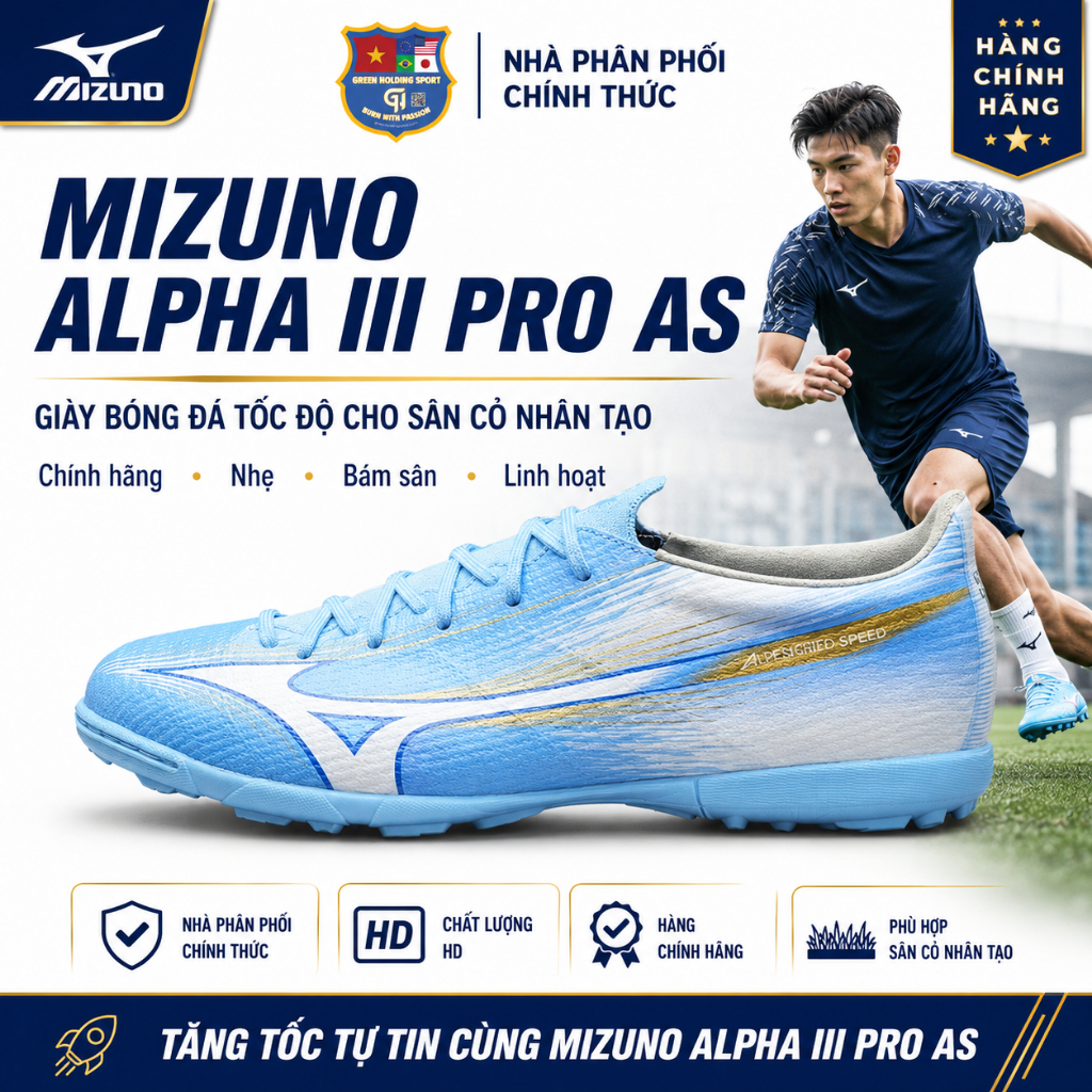 Giày Bóng Đá Mizuno α III Pro AS Chính Hãng – Siêu Nhẹ, Tăng Tốc Nhanh Trên Sân Cỏ Nhân Tạo