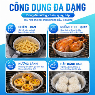 Combo 40 Khay Giấy Bạc Nồi Chiên Không Dầu 16x16cm, Khay Bạc Chống Dính Lò Nướng