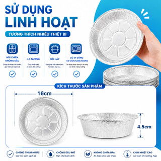 Combo 40 Khay Giấy Bạc Nồi Chiên Không Dầu 16x16cm, Khay Bạc Chống Dính Lò Nướng