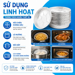 Combo 40 Khay Giấy Bạc Nồi Chiên Không Dầu 16x16cm, Khay Bạc Chống Dính Lò Nướng