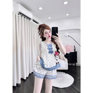 Đồ ngủ đùi sát nách thiết kế phối 3 nơ xinh xắn (DB215)