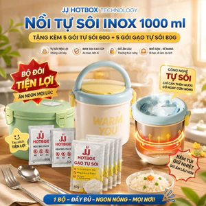 Nồi tự sôi Inox 304 1000ml +2 Gói tự sôi 60g +Khay inox(Cơm tự sôi , lẩu tự sôi)