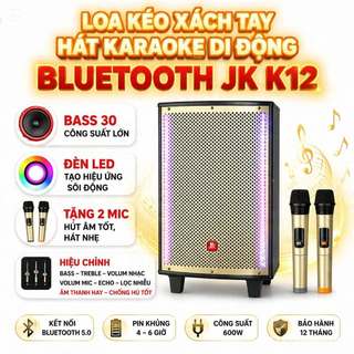 Loa Kéo Xách Tay Hát Karaoke Di Động Bluetooth JK K12 Bass 30 Công Suất Lớn  LED Tạo Hiệu Ứng 4 Chế Độ Bảo Hành 12 Tháng