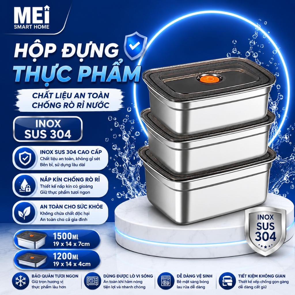 Hộp đựng thực phẩm bằng inox, khay đựng đồ để tủ lạnh ngăn mùi có nắp đậy dễ dàng bảo quản