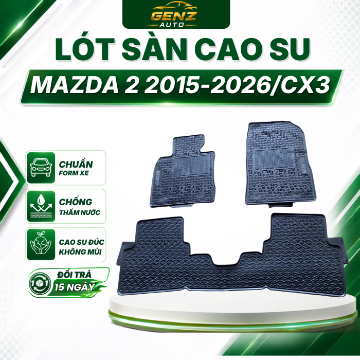 THẢM LÓT SÀN CAO SU xe Mazda 2 2015 -> 2026/ CX3 - Cao su đúc không mùi, mẫu tổ ong NISSIN dễ dàng lau rửa