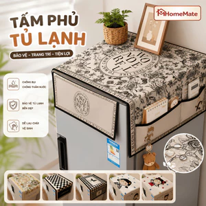 Tấm Phủ Tủ Lạnh HomeMate Chống Bụi Có Ngăn Để Đồ, Vải Lanh Cotton Chống Thấm Decor Nhà Bếp