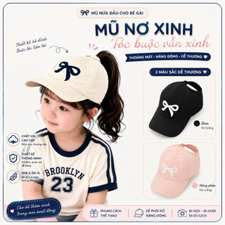 Mũ lưỡi trai hở nửa đầu bé gái 3-8 tuổi HAZIN, thêu họa tiết dễ thương, chất liệu vải Kaki mềm mịn, thoáng mát