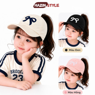 Mũ lưỡi trai hở nửa đầu bé gái 3-8 tuổi HAZIN, thêu họa tiết dễ thương, chất liệu vải Kaki mềm mịn, thoáng mát