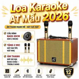 Loa Karaoke AT T8 + T9 Bass 20Cm Kèm 2 Micro, Âm Thanh Đầy Đủ Dải, Bass Chắc – Treble Sáng.