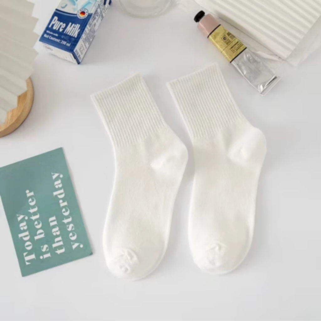 Tất Nữ Cổ Cao Vintage Hàn Quốc Màu Trắng Dệt Kim Cotton Mềm Mại Phối Đồ Xinh T16-SoftStep