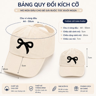 Mũ lưỡi trai hở nửa đầu bé gái 3-8 tuổi HAZIN, thêu họa tiết dễ thương, chất liệu vải Kaki mềm mịn, thoáng mát